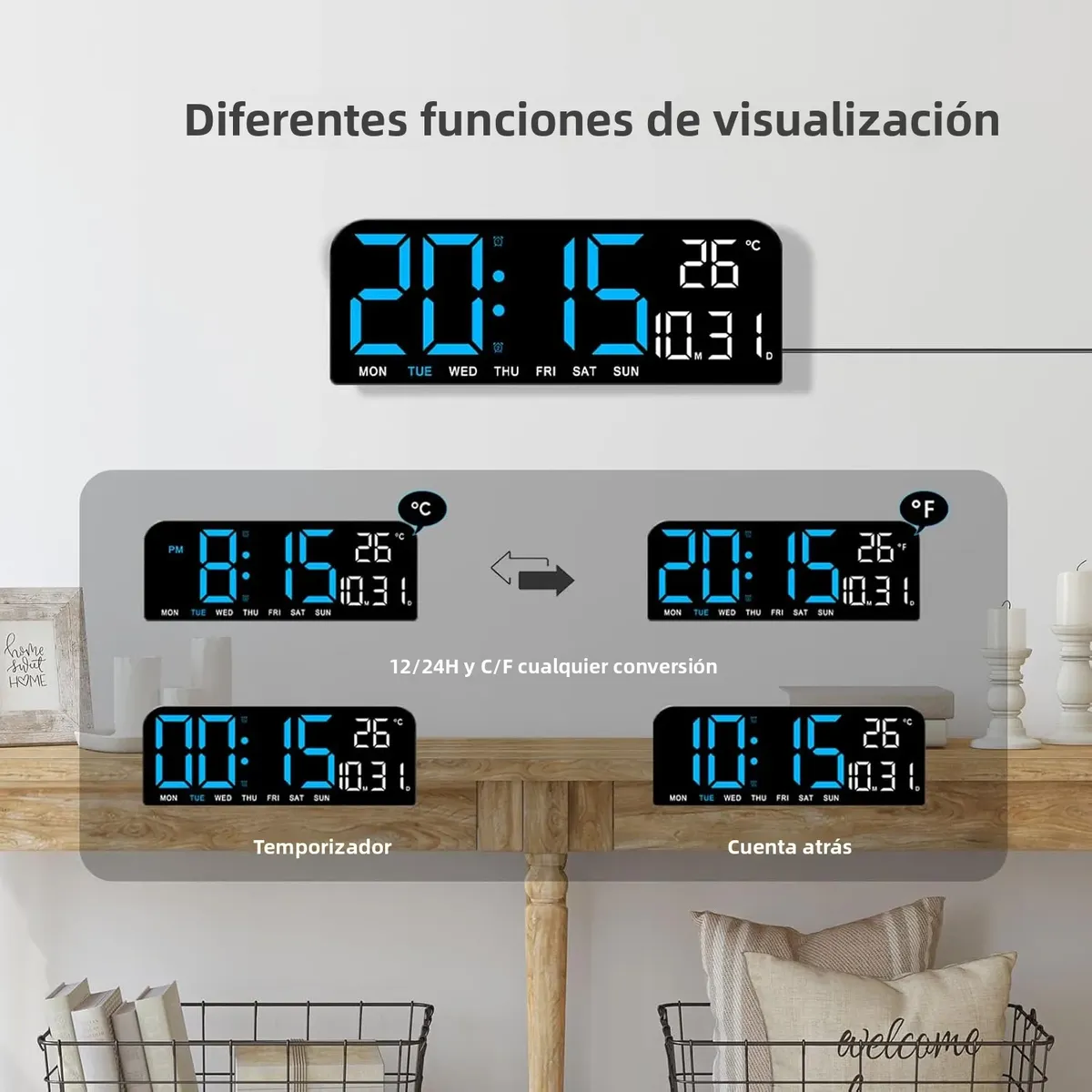 Reloj de pared digital con Termometro y Calendario - Imagen 2