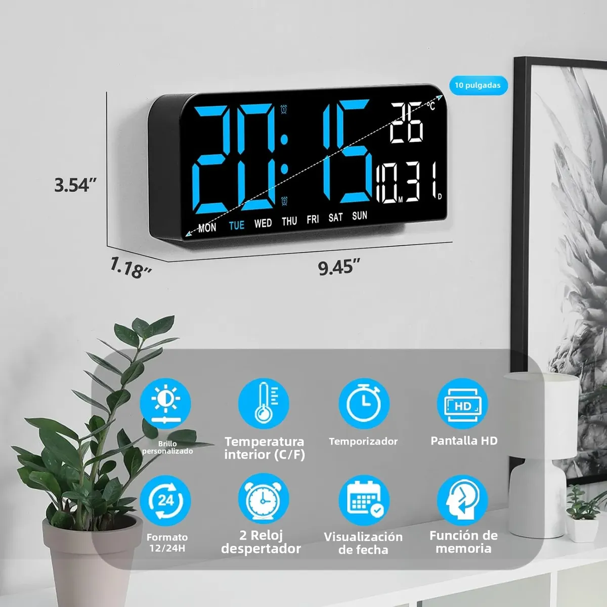 Reloj de pared digital con Termometro y Calendario - Imagen 3